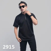 DGM Polo Shirt Pria Knit Half Zipper Premium Kaos Polo Knit Black Polo Zipper 2915 M