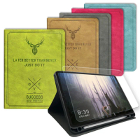 【VXTRA】iPad Pro 12.9吋 2021/2020/2018版通用 二代筆槽版 北歐鹿紋平板皮套+9H玻璃貼(合購價)