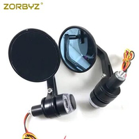ZORBYZ 22mm Black Handle Bar End Rearview Side Mirror With LED Turn Signal Strobe Side Marker Light For Honda Kawasaki Harley