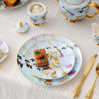 moyyo 高檔骨瓷西餐盤歐式輕奢金邊裝飾盤家用陶瓷圓形點心水果盤