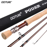 Goture PODER Fly Fishing Rod 2.7m 9ft Carbon Fiber 4 Sections 4/5/7/8WT Fly Fishing Rod with Bag for Trout Bass Fishing Pole