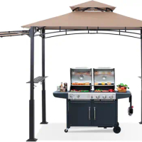 Grill Gazebo with Extra Awning - 5'x11' Outdoor Grill Canopy BBQ Gazebo Barbecue Canopy with LED Lights for Backyard, and Patio