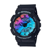 【CASIO 卡西歐】G-SHOCK 彩虹水晶防磁雙顯計時錶/GA-110SR-1A