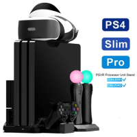 FOR PS4Pro/Slim PS VR Vertical Stand 2 Cooling Fan 3 Controller Charging Dock for Play Station 4 PS4 Series Console Move Gamepad