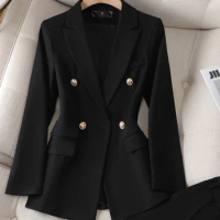 Tesco Business Women 2 Piece Suit Solid Blazer And Pants Straight Leg Trouser Formal Suit For Office Outfits Female blazer mujer