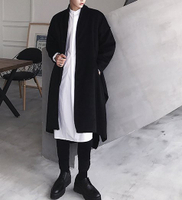 FINDSENSE G6 韓國時尚 不規則長款毛呢大衣男簡約潮流黑色披風外套