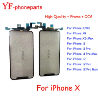 High Quality 10Pcs For Apple IPhone X XS XR XS Max 11 Pro Max 12 Pro Max Front Touch Screen Glass+Frame+OCA Bracket Repair Parts