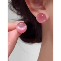 2026/2025 New Pink Cat's Eye Stone Earrings, Simple and Elegant Pearl Earrings, Light Luxury with a 
