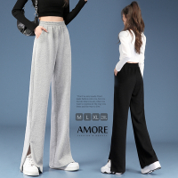 【Amore】韓國高腰口袋顯瘦開衩棉寬褲
