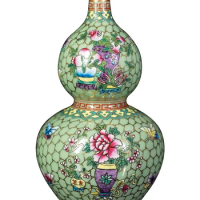 Ceramic Vase Double-Gourd Vase New Chinese Enamel Small Porcelain Living Room Study Porcelain Ornaments