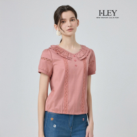 ILEY伊蕾 蕾絲裝飾帶造型絲光棉上衣(粉；M-2L)