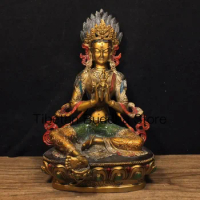 21.5cm Nepalese Tibetan brass painted filthy relics Vajrayana Avalokitesvara Buddha statue ornament