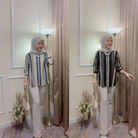 Kemeja Oversize Motif Blouse Kain Rayon Wanita Kemeja Wanita Terbaru Atasan Wanita Korean Korean -Ra