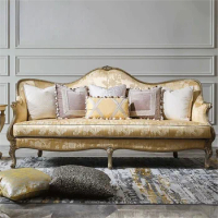 French retro style fabric sofa for three people, vintage European solid wood living room furniture can be customized