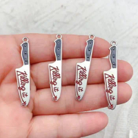 10pcs Enamel Bloody Knife Halloween Charms Cool Dagger Pendant For Earring Bracelet Necklace Jewelry Make