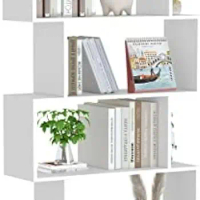 Bookshelf 5-Tier, Geometric Bookcase S Shaped Book Shelves for Bedroom, Modern Wood Decorative Display Shelf Book Case for