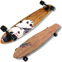 Lrfzhicg Longboard Skateboard Cruiser Drop Through Longboard Dancing Bamboo Fiberglass Longboard for Free-Style, Downhill, Cruis
