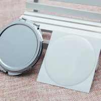 Round Shape Compact Mirror Blank + epoxy sticker, Metal Makeup Mirror