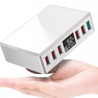 Adapter ชาร์จเร็ว เเท่นชาร์จเเบต 6 usb 3 0 อะแดปเตอร์ Output Power 40W QC 3.0 Fast พัดลมเคส ขาตั้งก