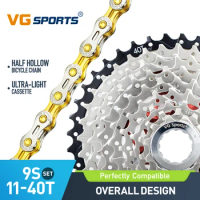 VG Sports 9 Speed 11-40T Bicycle Cassette Freewheel Sprockets for MTB Mountain Bike Accessories with 9s Half Hollow Bike Chain