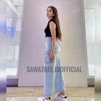 Sawatdee Rok Span Jeans Cargo Emboss high waist | Rok Span Kantong Timbul | Rok span panjang kekini