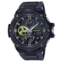 【CASIO 卡西歐】G-SHOCK G-STEEL 撞色電力提示窗夜光指針太陽能藍芽錶-黑X螢光綠(GST-B100B-1A3)
