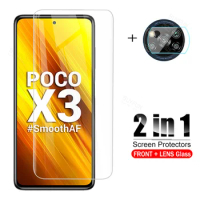 2in1 For Xiaomi Poco X3 NFC Tempered Glass Case Xiami poco x3 pro Xiomi pocco x3nfc Poco M3 Pro 5G F3 Camera Lens Protector Film
