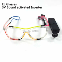 Colorful Neon Glow Light Party Glasses, EL Wire, Sound Activated Driver, 8 Colors, DC-3V
