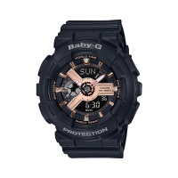 【CASIO 卡西歐】BA-110RG-1ADR BABY-G 經典復古多功能電子雙顯玫瑰金街頭時尚手錶