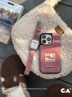 錶帶 手環錶帶 手錶錶帶 美式復古燈芯羊絨iwatch9皮錶帶與iphone15pro手機殼適用蘋果『ZW9895』