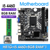 H81 motherboard kit LGA 1150 with Intel core i5 4460 processor DDR3 8GB 1600MHz memory Support USB 2.0 3.0 SATA 3.0