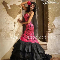 Black Pink Mermaid Mexican Evening Formal Dress for Women Lace Applique Embroidery Corset Prom Gown LaCatrinaAndante