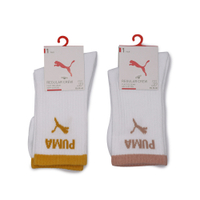 PUMA 襪子 FASHION 跳豹LOGO 白 黃/粉 素色 半統襪 單雙入 男女 BB14450-
