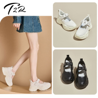 T2R-正韓空運-真皮素面厚底包頭涼鞋-增高約7公分-黑/米白