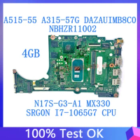 DAZAUIMB8C0 For Acer A515-55 A315-57G Laptop Motherboard 4GB NBHZR11002 With SRG0N i7-1065G7 CPU N17S-G3-A1 MX330 100% Tested OK