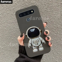 For LG G8 V50 V60 ThinQ Solid Color Case Thin Matte Back With Astronaut Holder Ring Silicone Cover For LG Velvet Case Funda