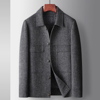 [巴黎精品]毛呢外套休閒西裝-羊毛條紋鵝絨保暖男外套2色p1ac58