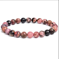 Natural Stone Rhodonite Beads For Women Men Jewelry Elastic Bangle Bracelets