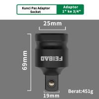 FEIBAO F18-303C Adaptor Sok 1\ ke 3/4\" Baja 50BV30 Anti Karat Tahan Aus Cocok untuk Peralatan Manua