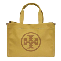 【TORY BURCH】TB 經典LOGO帆布大托特包(芥末黃/贈原廠紙袋/母親節送禮)