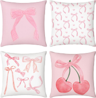 Mixweer 4 Pcs 18 x 18 Coquette Pillow Covers Pink Bow Pillow Covers Watercolor Aesthetic Room Decora