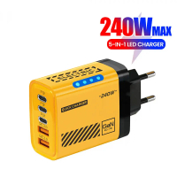 Dual USB + 3PD Charger, 240W, Multi-Port Adapter Mech Wind, with Light, Smart Portable Fast Charger