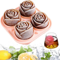 1/2/4PCS Rose Ice Ball Mould 3D Flower Ice Cream Making Mould Silicone Whiskey Ice Cube Maker Home Ice Making Ice Box