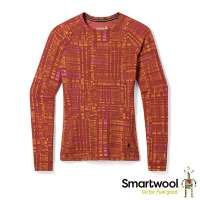 官方直營 Smartwool 女Thermal 美麗諾羊毛圓領長袖衫 胡桃棕格紋 美麗諾羊毛衣 保暖衣 排汗衣 底層衣