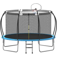 Trampoline 12 FT With Basketball Hoop ASTM Approved Tramboline Inflatable Trampoline Safety Net Jump Gym Elastic Bed Protector