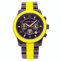 【Michael Kors】Michael Kors 馬卡龍美式風格計時加大版腕錶-黃黑-MK8758