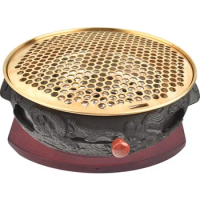 cast iron charcoal barbecue grills Korean style commercial table bbq grill 33CM baking pan net household heating stove brazier 1