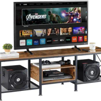 Industrial TV stand for 70 "TV cabinet 3 level console, open storage rack, Entertainment center metal frame, 63", dark brown