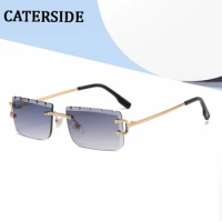 CATERSIDE Square Rimless Sunglasses Women New Fashion Cut Edge Sun Glasses Men Retro Street Outdoor Style Trend Eyewear UV400
