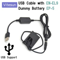 Vitesun Power Bank 5V USB Cable Adapter + EN-EL9 ENEL9 Dummy Battery EP-5 for Nikon D40 D40X D60 D3000 D5000 Camera